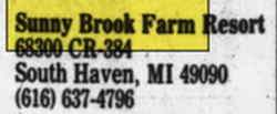 Sunny Brook Farm Resort (Sunny Brook RV Resort) - Apr 20 1989 Ad (newer photo)